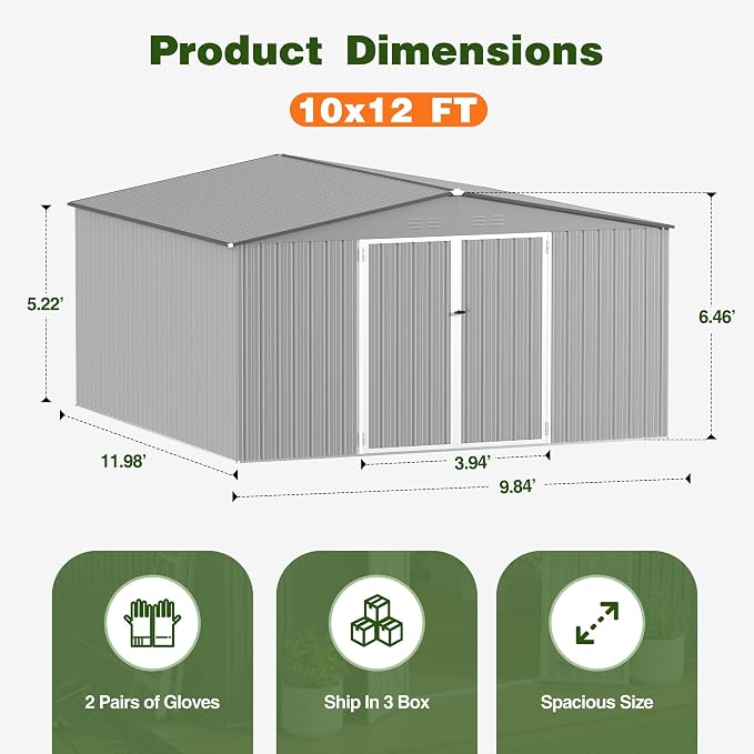 10 x 12 FT Outdoor Storage Shed, Heavy Duty Metal Shed - Image 2