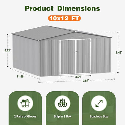 10 x 12 FT Outdoor Storage Shed, Heavy Duty Metal Shed - Image 2