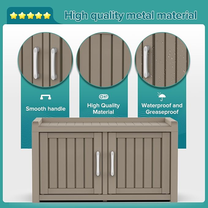 ROJIK Shoe Cabinet Storage Bench Indoor Outdoor, Waterproof UV-Resistant Resin - Image 4
