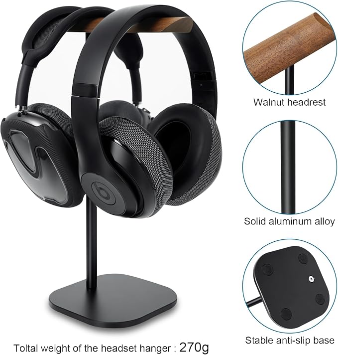 Gvoears Upgraded Headphone Stand, Walnut Wood Headphone Stands Headset Holder - Image 3