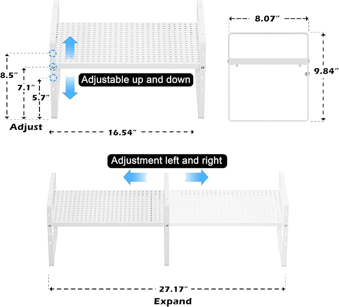Expandable Counter Shelf, Adjustable Height Spice Rack Metal Mesh Board Shelf - Image 3