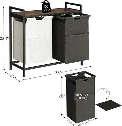 Laundry Hamper with Shelf, Laundry Basket 2 Section, Laundry Sorter with - Image 4