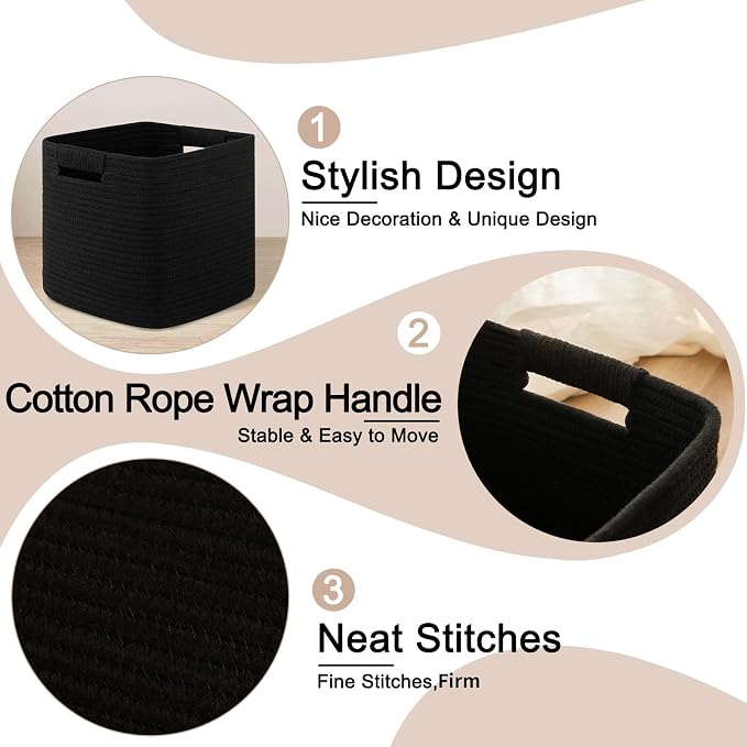 OIAHOMY Storage Cubes 11 Inch Storage Bins-3-Pack, Cotton Rope Woven Baskets - Image 3