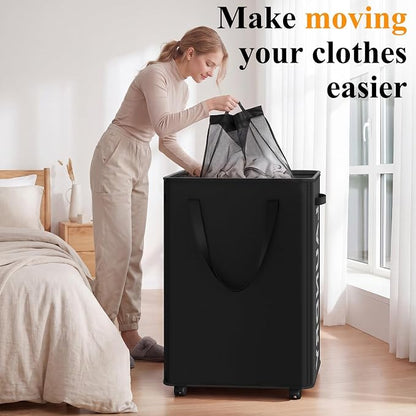 Optish Laundry Basket with Wheels, 90L Rolling Laundry Hamper with Wheels - Image 5