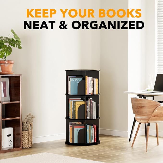 SpaceAid 3 Tier Rotating Bookshelf Tower, Spinning Bookcase Lazy Susan - Image 6