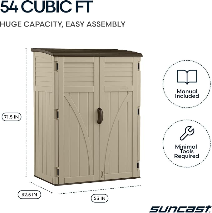 Suncast Outdoor Storage Shed, Water Resistant Resin Vertical Outdoor Storage - Image 8