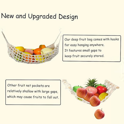 2 Pack Macrame Woven Hanging Fruit Hammock, 13×16in Beige Net | Premium Cotton - Image 3