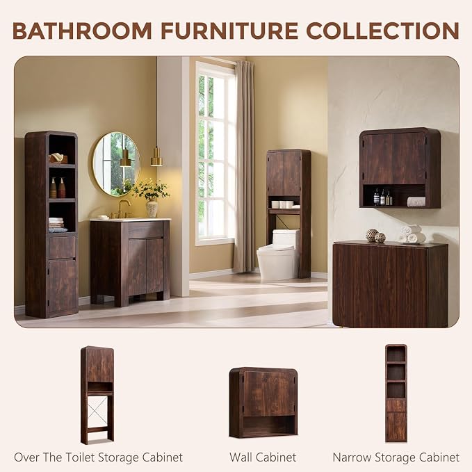Over the Toilet Storage Cabinet, 69.69" Curved Bathroom Storage Organizer - Image 8