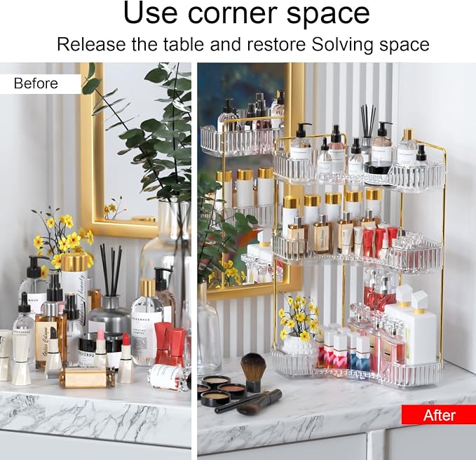 GTI 3-Tier Corner Bathroom Counter Organizer, Large Capacity Makeup Organizer - Image 4