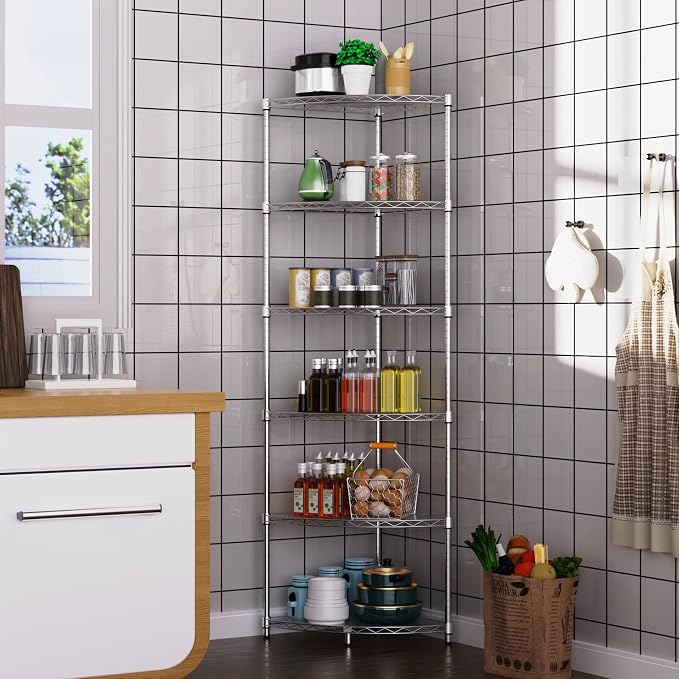 6 Tier Narrow Corner Wire Shelving Unit NSF Metal Shelf, 420lbs Capacity - Image 2