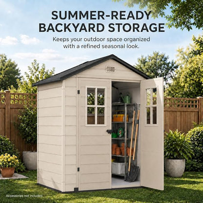 DWVO 6x4.4 FT Outdoor Storage Shed, Plastic Garden Tool Shed - Image 3