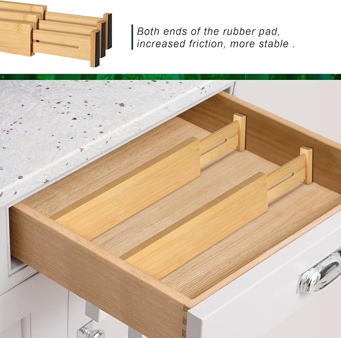 4 Pack Bamboo Drawer Dividers 2.6" High, Adjustable Length from 12 Inch to 17 - Image 7