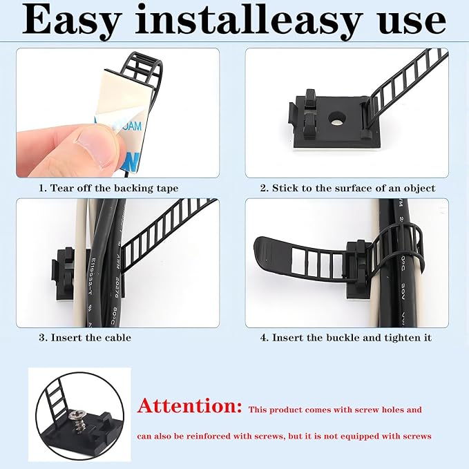 Adjustable 3M Adhesive Cable Management Clips 100Pcs, Large self Adhesive Cable - Image 5