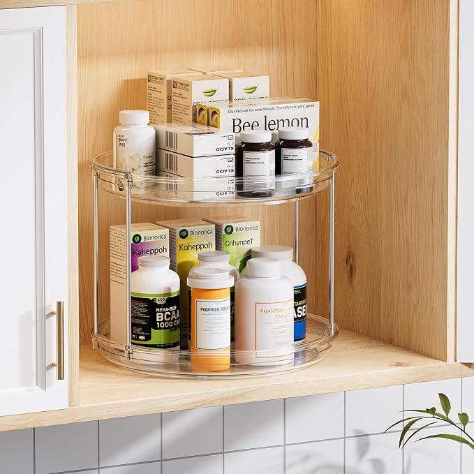 LAMU 2 Tier Lazy Susan Turntable Organizer 9.25'' Rotating Spice Rack - Image 3