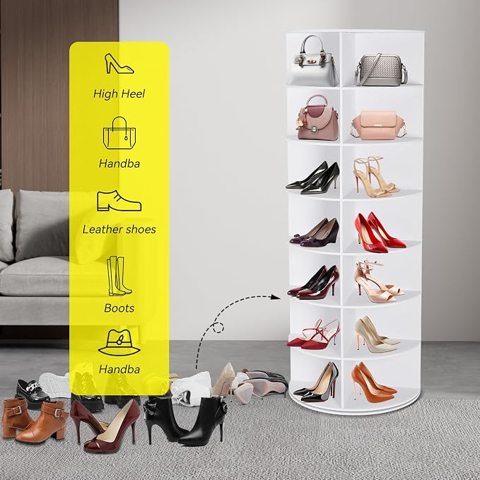 7-Tier Rotating Shoe Rack, 28-Pair 360° Revolving Shoe Storage Tower | 23.6 in - Image 6