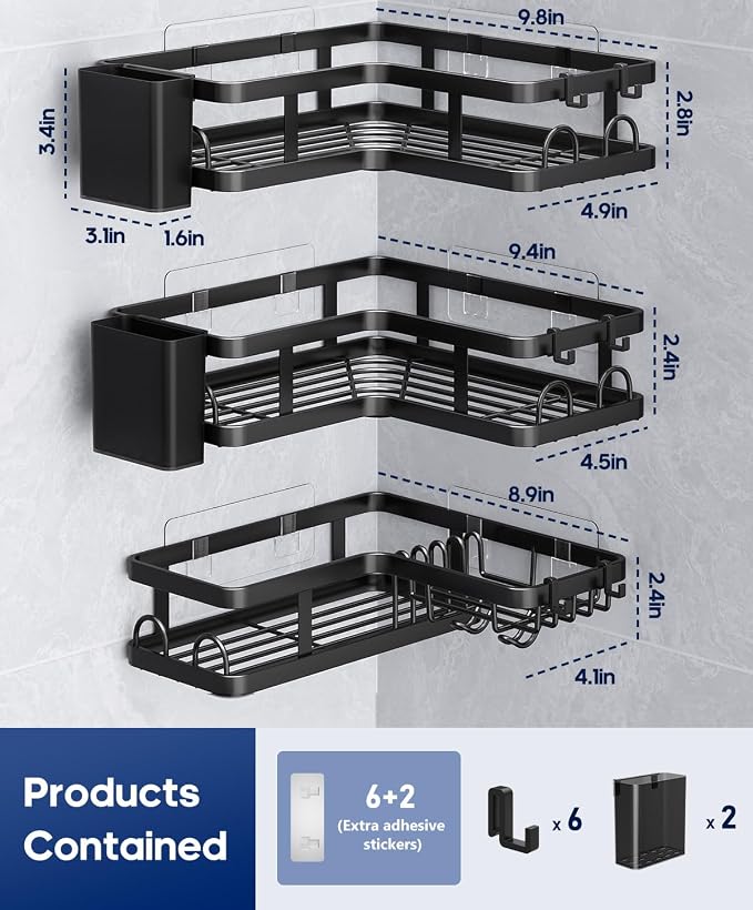 3 Pack Corner Shower Caddy Organizer, Rustproof Corner Shower Shelves, No - Image 7