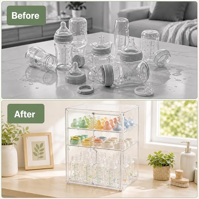 Baby Bottle Storage Organizer, X-Large 3 Tier Acrylic Bottle Storage Organizer - Image 2