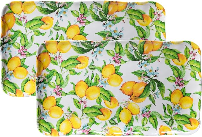 LEHAHA Melamine Lemon Large Rectangular Serving Tray/Platters Set of 2 by LEHAHA