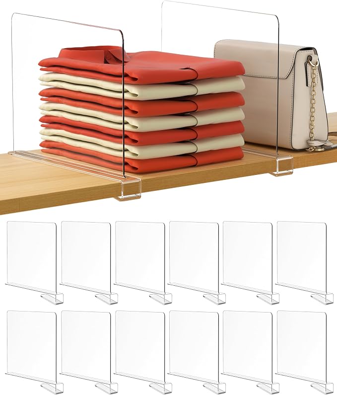 HBlife 12 Inches Tall Clear Shelf Dividers, 12 Pack Purse Organizer by HBlife