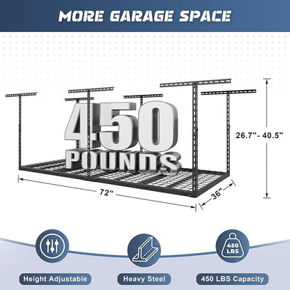 3X6FT Overhead Garage Storage Rack, Heavy Duty Metal Overhead Storage Organizer - Image 2