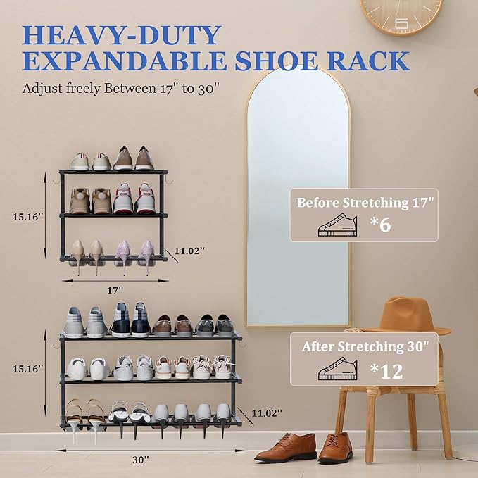 Wall Mounted Shoe Rack, 3 Tier Hanging Shoe Rack Holds 12 Pairs, Space Saving - Image 2