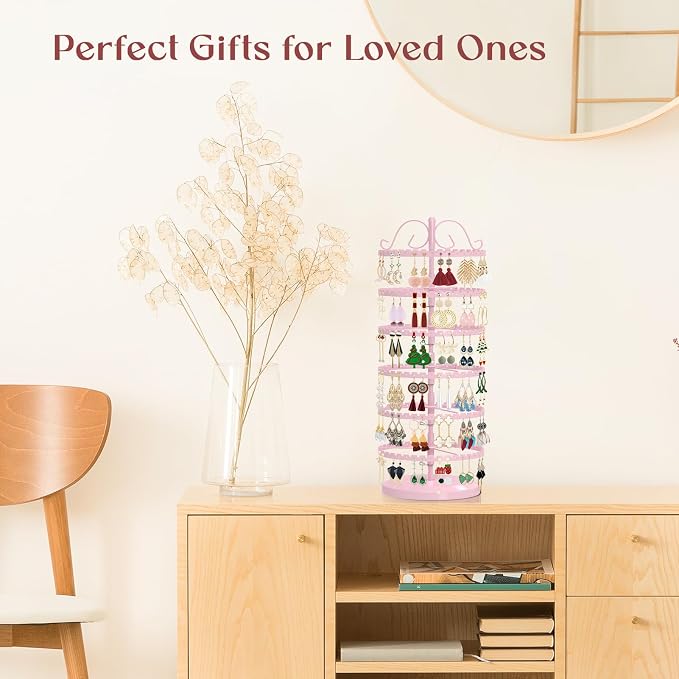 MODOWEY 6 Tier Rotating Earring Holder Organizer Stand, Adjustable Metal - Image 7