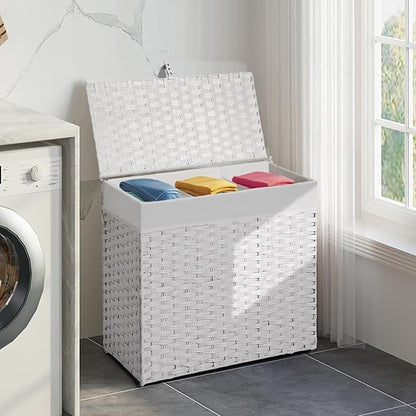 Greenstell Laundry Hamper with Lid, 125L Large Clothes Hamper with 3 Section & - Image 5