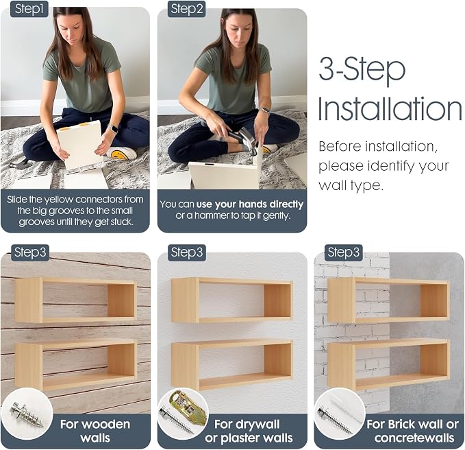 24in Floating Cube Shelves Set of 2, Display Shelves Wall Mount, Decorative - Image 4