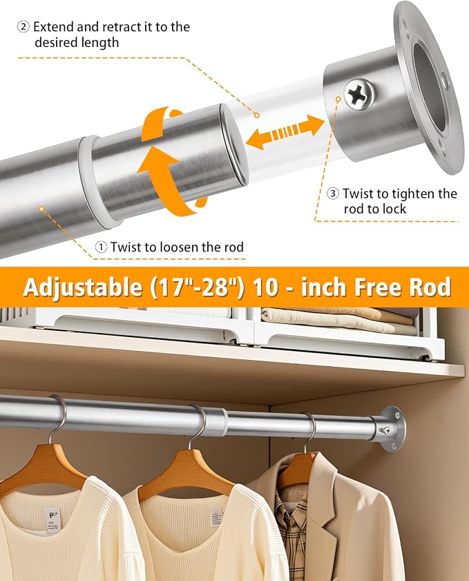 Closet Rods For Hanging Clothes, 17-40 Inch Heavy Duty and Stepless Adjustable - Image 4