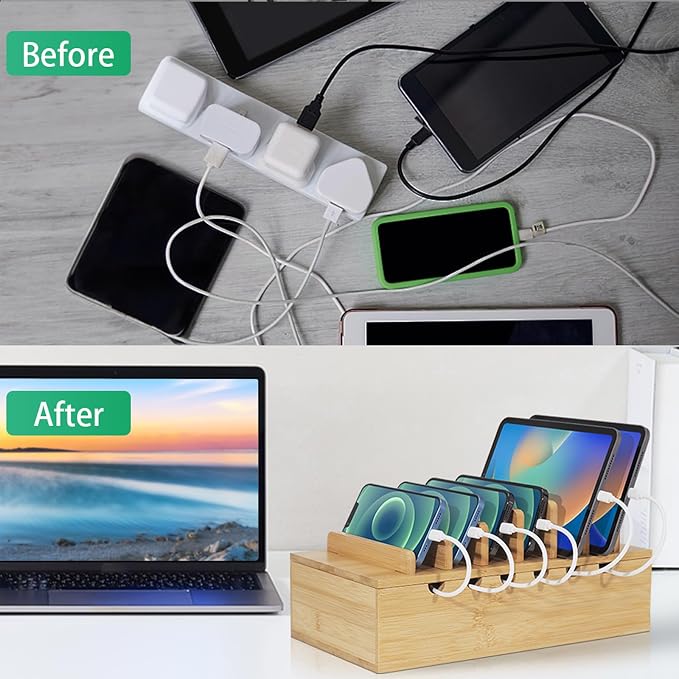 Bamboo Charging Station for Multiple Devices, Upgrade Desk Docking Stations - Image 6