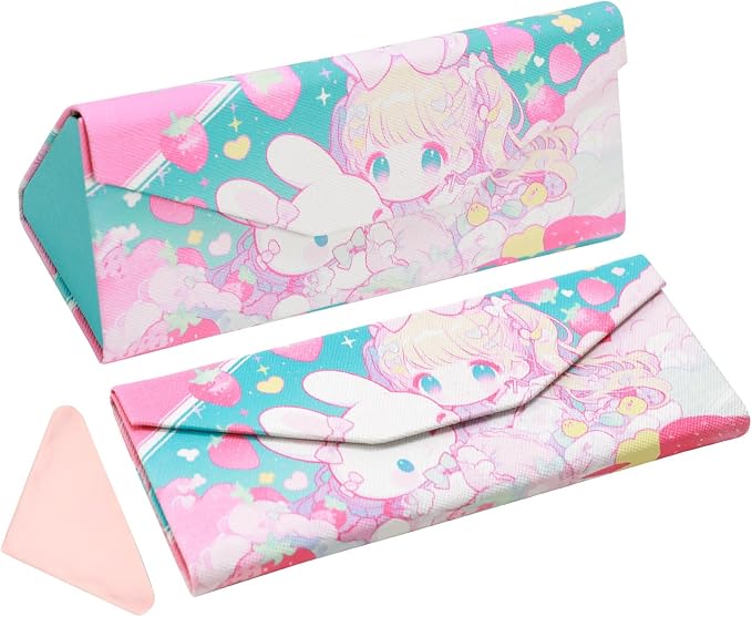 Foldable Glasses Case, Magnetic PU Leahter Sunglasses Case, Cute Hard Shell by FLYINGMAGE