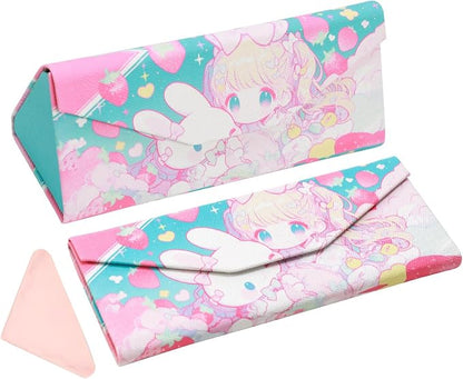 Foldable Glasses Case, Magnetic PU Leahter Sunglasses Case, Cute Hard Shell by FLYINGMAGE