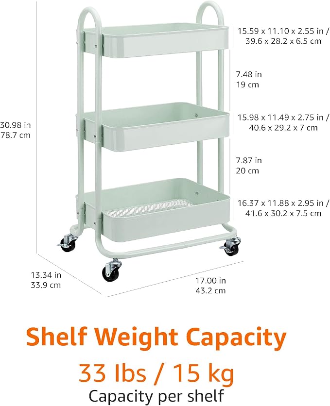 Amazon Basics 3-Tier Metal Rolling Utility or Kitchen Cart - Image 5