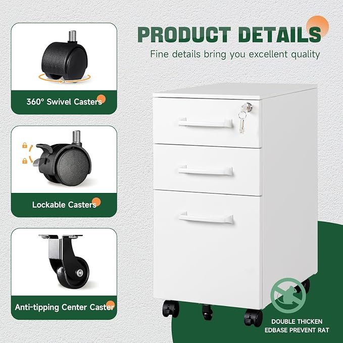 Letaya 3 Drawer Mobile File Cabinet - Image 5