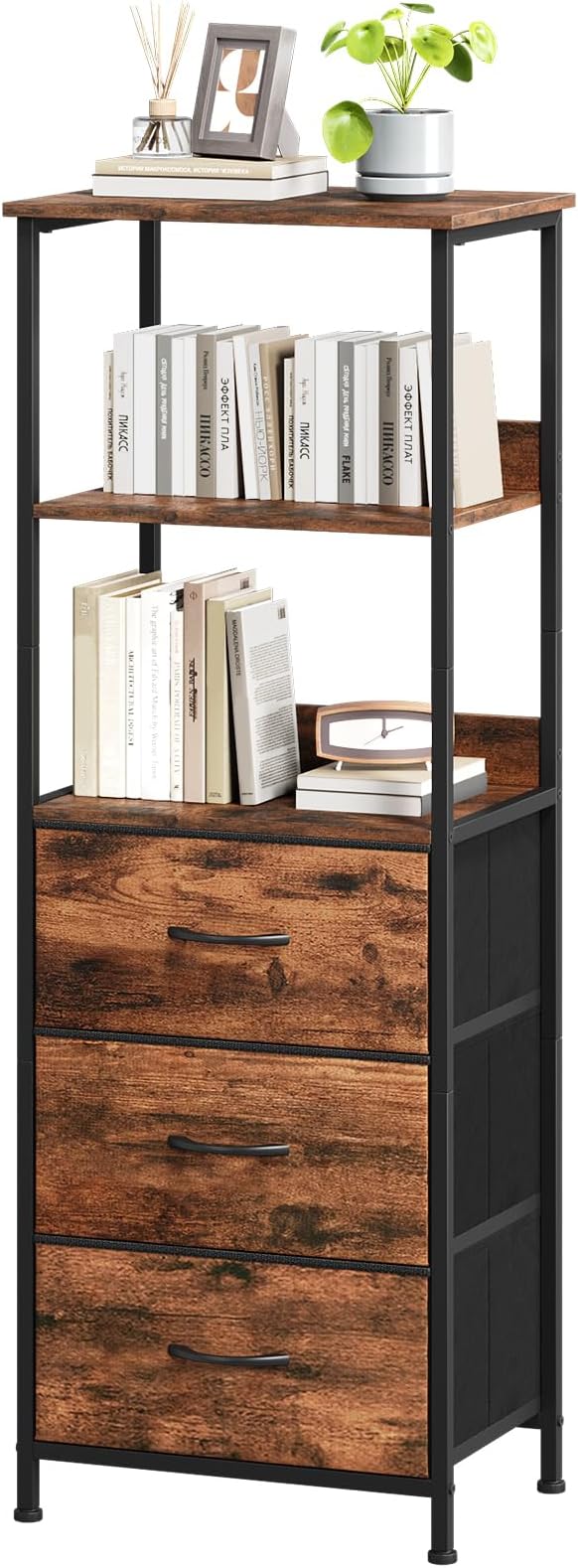 Somdot 3 Tier Bookshelf with Drawer, Tall Bookcase with Shelves, Bookshelf by Somdot