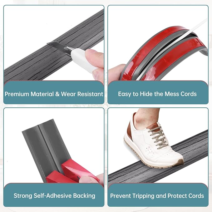 Floor Cord Cover Self Adhesive Cord Hider Floor Extension Cord Covers - Image 3