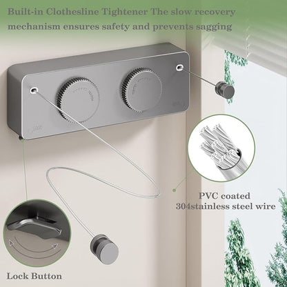 Danpoo Retractable Clothesline, Anti-Sag Adjustable Knob Heavy-Duty Clothes Line - Image 2