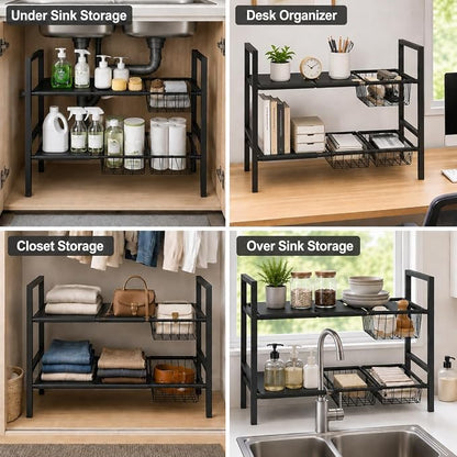 Expandable Under Sink Organizer, 2 Tier Under Sink Shelf, Height Adjustment - Image 7