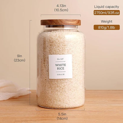 Set of 2 Large Glass Jar with Airtight Acacia Lid and 132 Kitchen Pantry Labels - Image 3