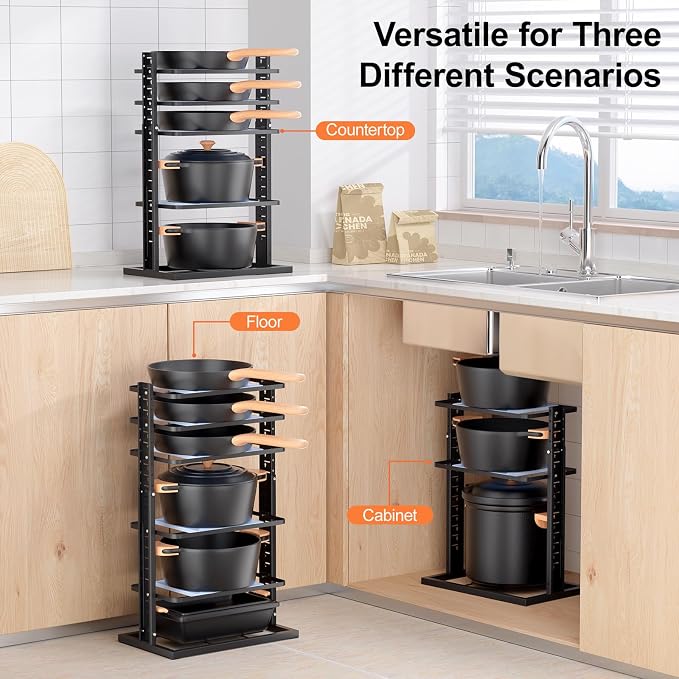 LAMU Pots and Pans Organizer for under Cabinet, 6-Tier Heavy Duty Pan Pot - Image 6