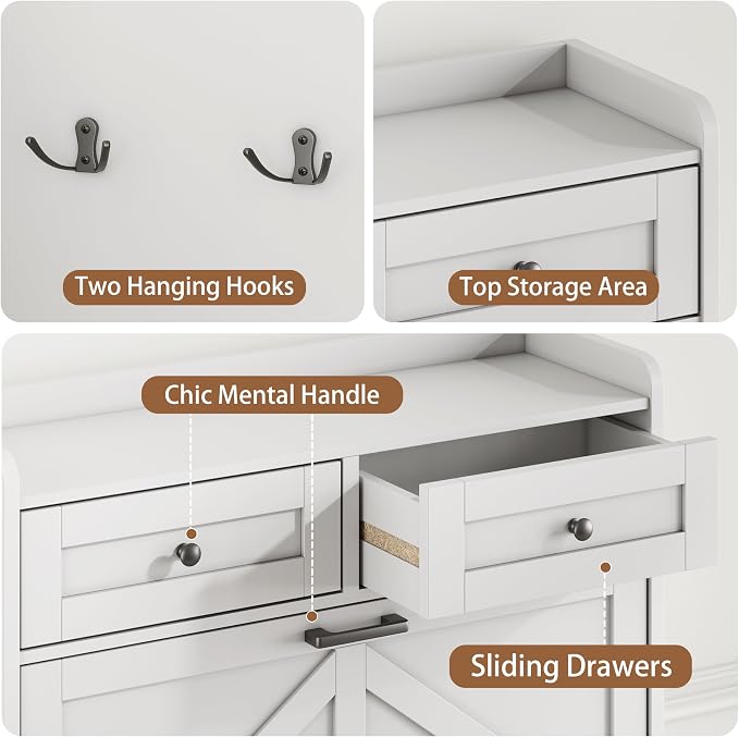 Shoe Cabinet with 2 Flip Drawers & 2 Top Drawers, Hidden Slim Shoe Rack - Image 6