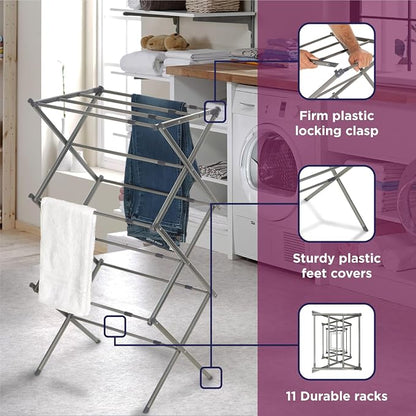 BLACK+DECKER 3 Tier Expandable Collapsing Foldable Laundry Rack - Image 4