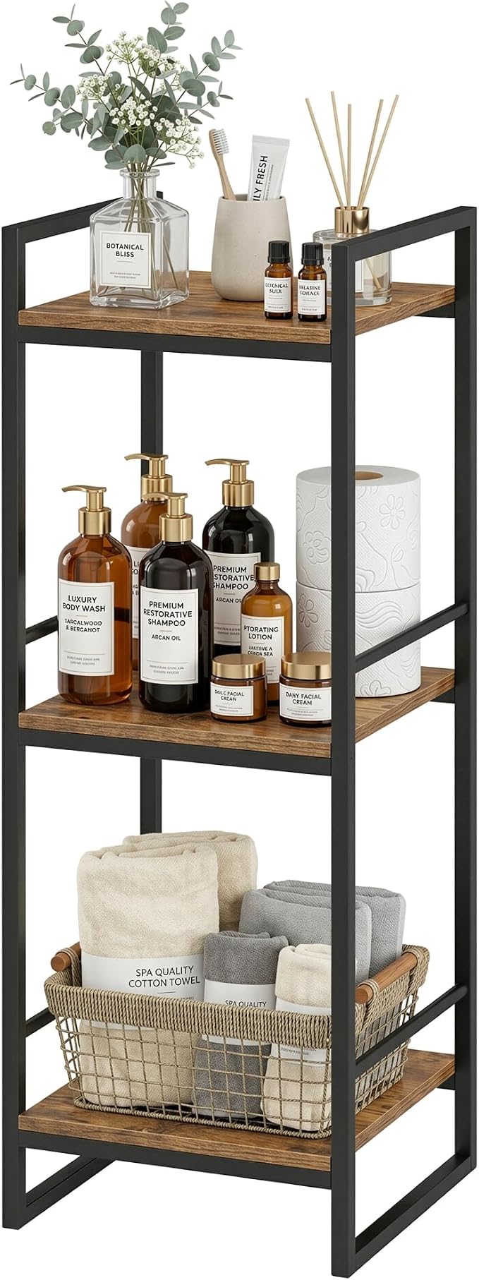 BYFU 3 Tier Bathroom Storage Open Shelf Rustic Brown Metal Corner Rack | 33.5" by BYFU-livingasimplelife