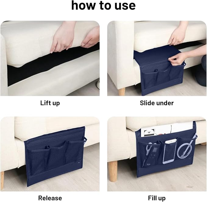 Bedside Storage Organizer with 4 Pockets, Bedside Caddy, Remote Control Holder - Image 6