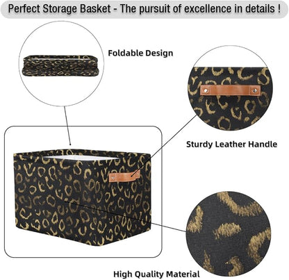 Pardick Black Gold Leopard Basket Storage Bins Large Fabric Toys Storage Cube - Image 6