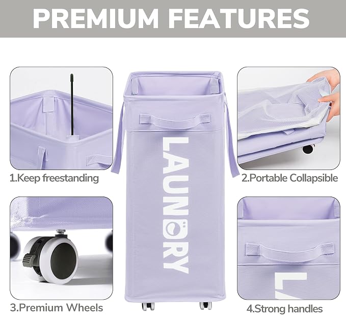 Goodpick Laundry Basket with Wheels, 75L Collapsible Laundry Baskets with - Image 4