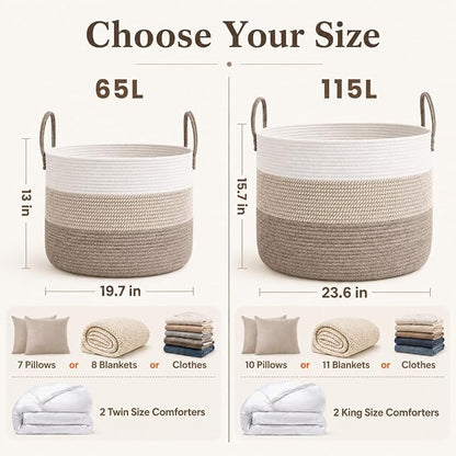 JMvicyroam 115L Extra Large Machine Washable Cotton Rope Blanket Basket | - Image 4