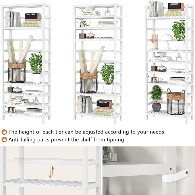 Homykic 6-Tier Bamboo Bookshelves and Bookcases, Adjustable 63.4”Tall Shallow - Image 5