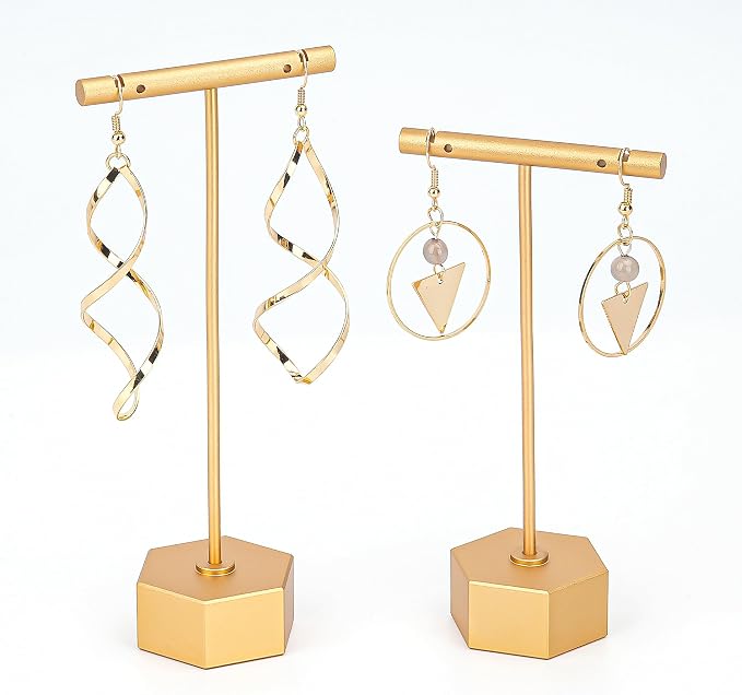 Metal Earring Stand Display Hexagon Base Earring T Bar Display Necklace - Image 2