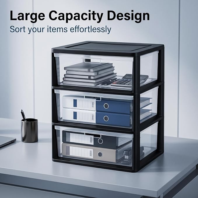 Wide 3 Drawer Tower, Plastic Storage Drawers - Image 5